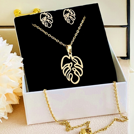 Set Colier & Cercei Monstera - Otel Inoxidabil, Bijuterii Inox, Cadouri Femei [2]