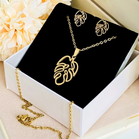 Set Colier & Cercei Monstera - Otel Inoxidabil, Bijuterii Inox, Cadouri Femei [3]