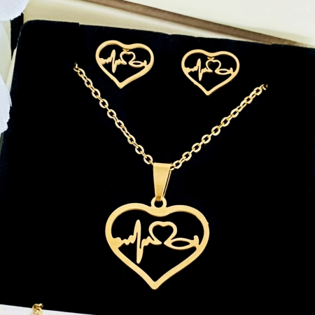 SETURI BIJUTERII Otel Inoxidabil - Set Colier & Cercei Inima Aurie - Otel Inoxidabil, Bijuterii Inox, Cadouri Femei