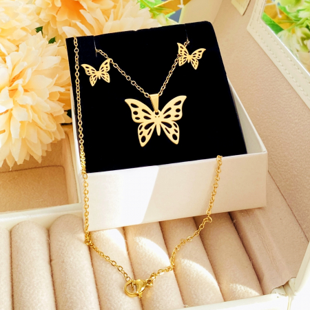 Set Colier & Cercei Fluturi Aurii - Otel Inoxidabil, Bijuterii Inox, Cadouri Femei [3]