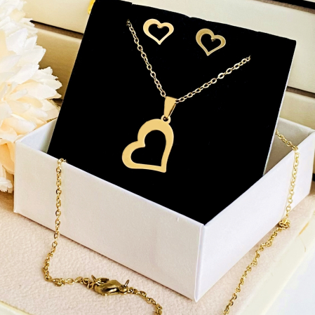 Set Colier & Cercei Inima - Otel Inoxidabil, Bijuterii Inox, Cadouri Femei [2]