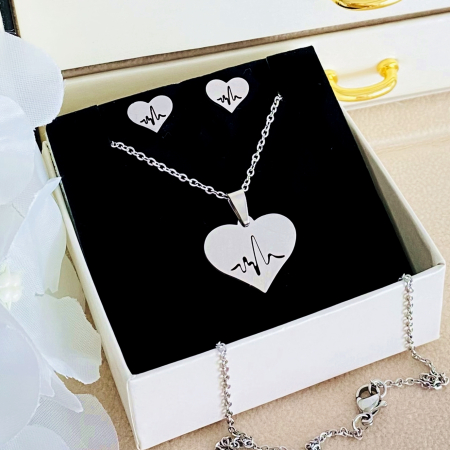 Set Colier & Cercei Inima Puls - Otel Inoxidabil, Bijuterii Inox, Cadouri Femei [1]