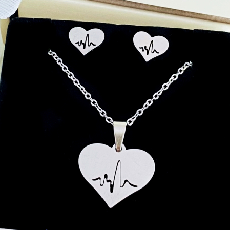 SETURI BIJUTERII Otel Inoxidabil - Set Colier & Cercei Inima Puls - Otel Inoxidabil, Bijuterii Inox, Cadouri Femei