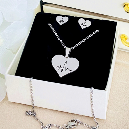 Set Colier & Cercei Inima Puls - Otel Inoxidabil, Bijuterii Inox, Cadouri Femei [3]
