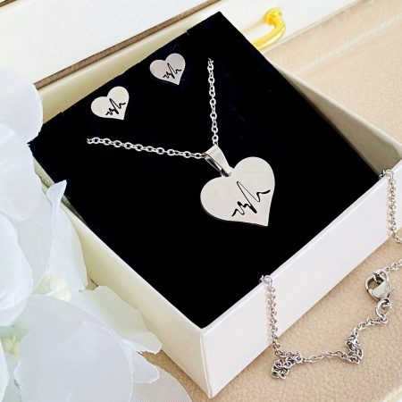 Set Colier & Cercei Inima Puls - Otel Inoxidabil, Bijuterii Inox, Cadouri Femei [2]