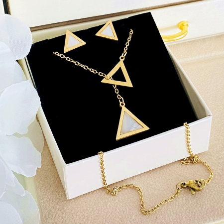 SETURI BIJUTERII Otel Inoxidabil - Set Colier & Cercei Triunghi Alb - Otel Inoxidabil, Bijuterii Inox, Cadouri Femei