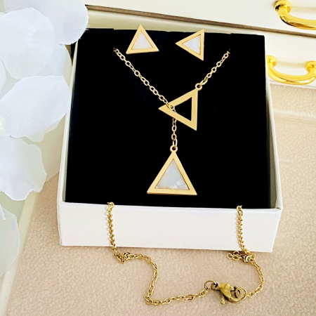 Set Colier & Cercei Triunghi Alb - Otel Inoxidabil, Bijuterii Inox, Cadouri Femei [2]