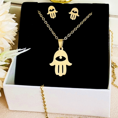 Set Colier & Cercei Hamsa - Otel Inoxidabil, Bijuterii Inox, Cadouri Femei [3]