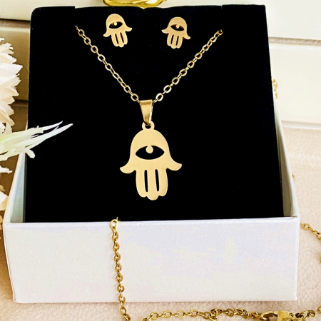 Set Colier & Cercei Hamsa - Otel Inoxidabil, Bijuterii Inox, Cadouri Femei [1]