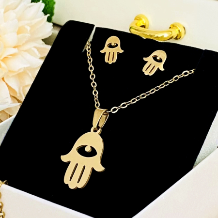 Set Colier & Cercei Hamsa - Otel Inoxidabil, Bijuterii Inox, Cadouri Femei [2]