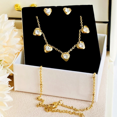 Set Colier & Cercei Inimioare Cristale - Otel Inoxidabil, Bijuterii Inox, Cadouri Femei [4]