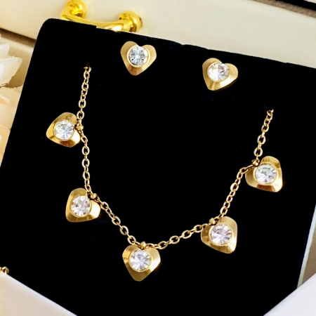 SETURI BIJUTERII Otel Inoxidabil - Set Colier & Cercei Inimioare Cristale - Otel Inoxidabil, Bijuterii Inox, Cadouri Femei