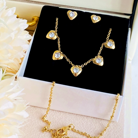 Set Colier & Cercei Inimioare Cristale - Otel Inoxidabil, Bijuterii Inox, Cadouri Femei [2]