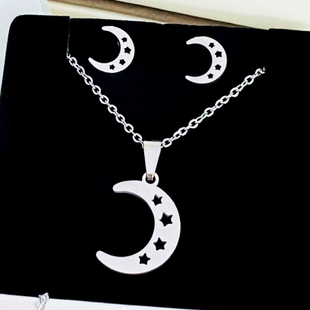 SETURI BIJUTERII Otel Inoxidabil - Set Colier & Cercei Luna Argintie - Otel Inoxidabil, Bijuterii Inox, Cadouri Femei