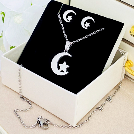 Set Colier & Cercei Luna Stea - Otel Inoxidabil, Bijuterii Inox, Cadouri Femei [3]