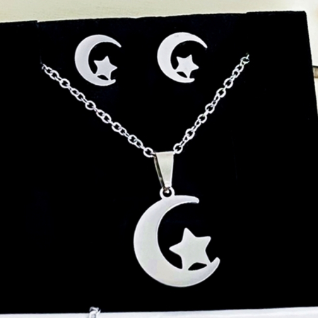 SETURI BIJUTERII Otel Inoxidabil - Set Colier & Cercei Luna Stea - Otel Inoxidabil, Bijuterii Inox, Cadouri Femei