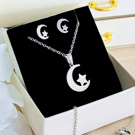 Set Colier & Cercei Luna Stea - Otel Inoxidabil, Bijuterii Inox, Cadouri Femei [1]