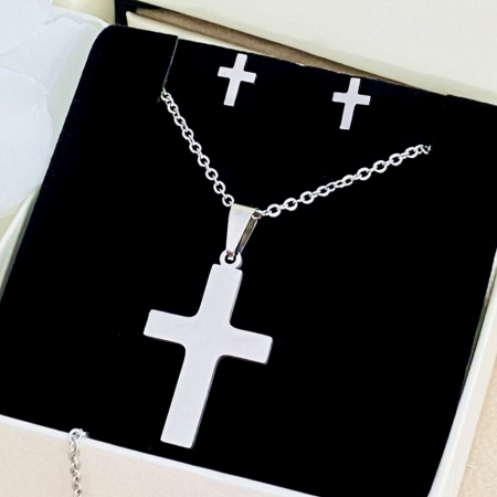 SETURI BIJUTERII Otel Inoxidabil - Set Colier & Cercei Cruciulite Argintii - Otel Inoxidabil, Bijuterii Inox, Cadouri Femei