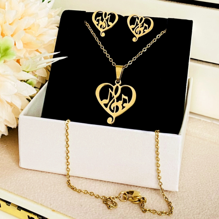 Set Colier & Cercei Inima Muzicala - Otel Inoxidabil, Bijuterii Inox, Cadouri Femei [2]