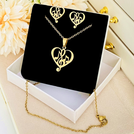 Set Colier & Cercei Inima Muzicala - Otel Inoxidabil, Bijuterii Inox, Cadouri Femei [4]