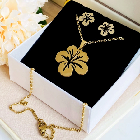 Set Colier & Cercei Floare - Otel Inoxidabil, Bijuterii Inox, Cadouri Femei [3]