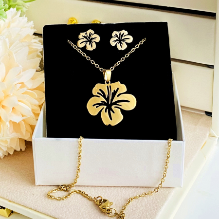 Set Colier & Cercei Floare - Otel Inoxidabil, Bijuterii Inox, Cadouri Femei [4]