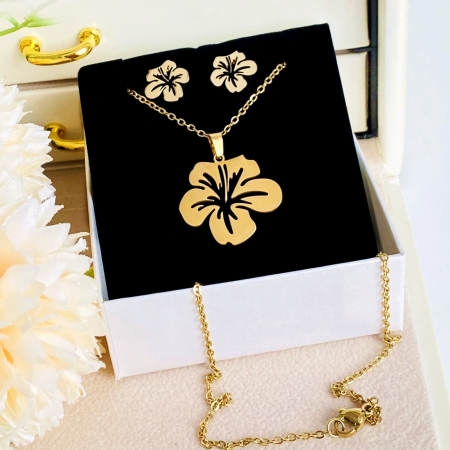 Set Colier & Cercei Floare - Otel Inoxidabil, Bijuterii Inox, Cadouri Femei [1]