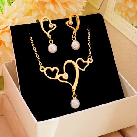 Set Colier & Cercei Inimi & Perle - Otel Inoxidabil, Bijuterii Inox, Cadouri Femei [5]