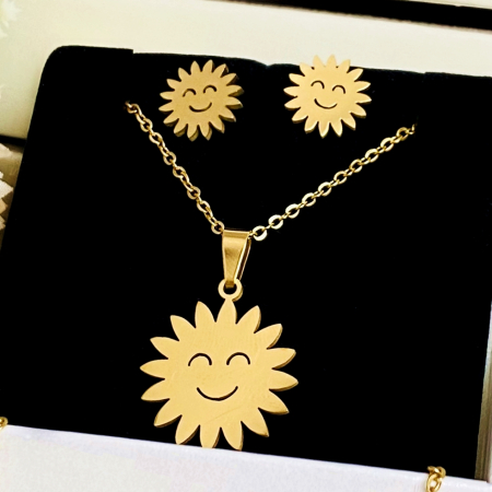 Set Colier & Cercei Soare - Otel Inoxidabil, Bijuterii Inox, Cadouri Femei [3]