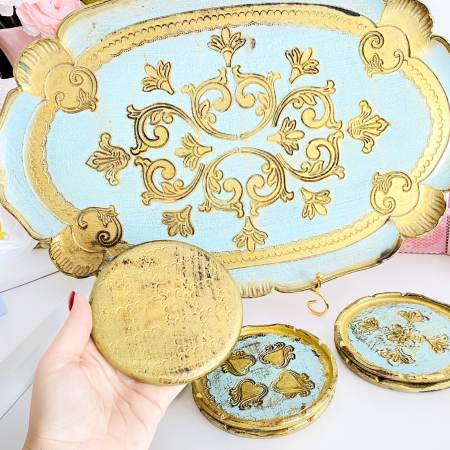 Set Tava Florentina & Suporturi Pahare, Portelan Vintage [5]