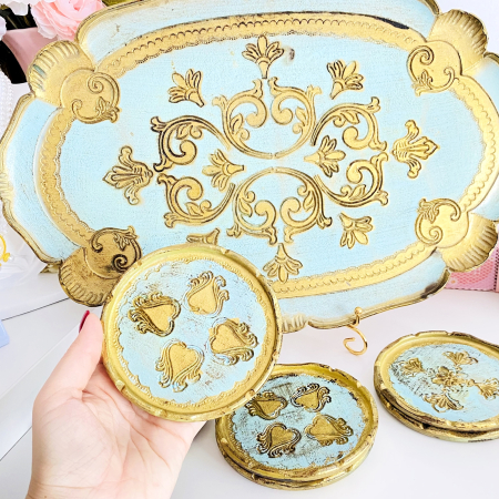 Set Tava Florentina & Suporturi Pahare, Portelan Vintage [1]