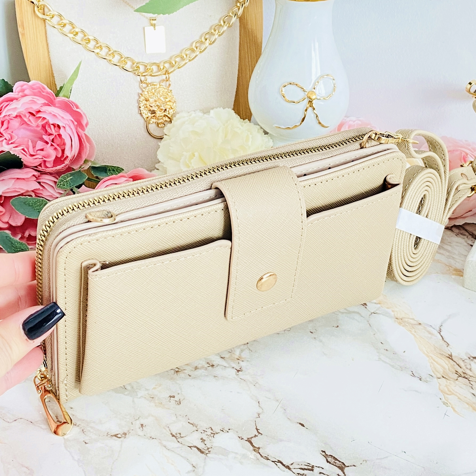 Portofel 2 in 1 Crem Piele Ecologica - Portofele Dama | ZURIEVA