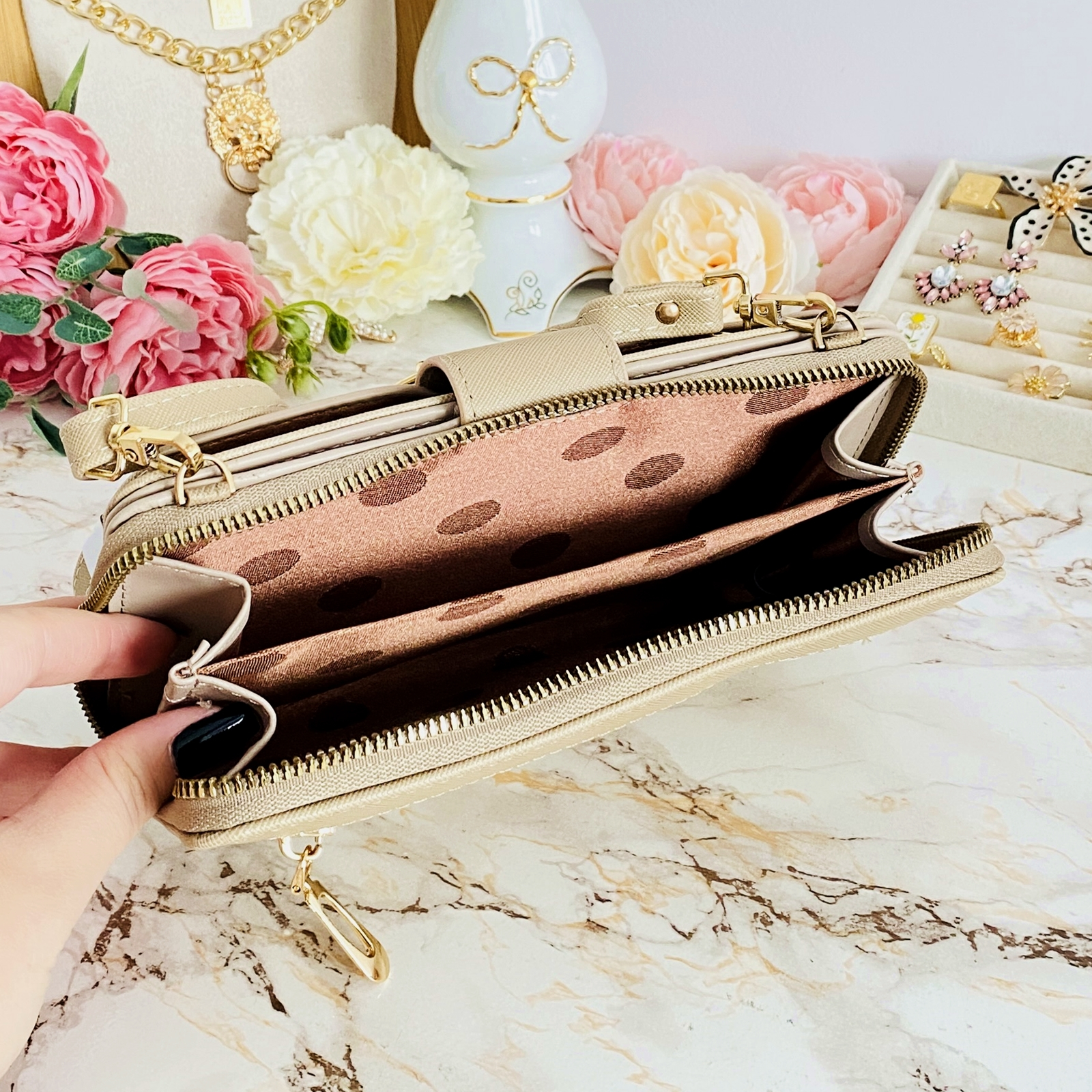 Portofel 2 in 1 Crem Piele Ecologica - Portofele Dama | ZURIEVA