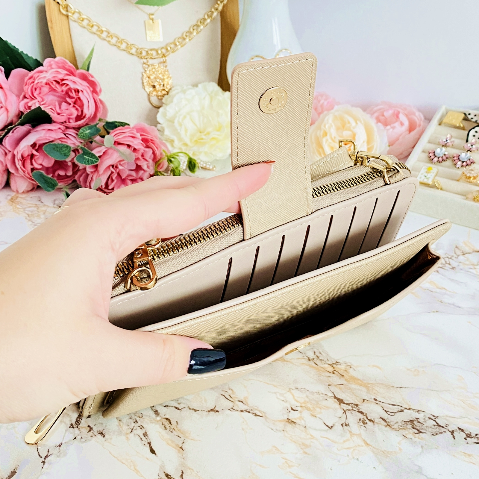 Portofel 2 in 1 Crem Piele Ecologica - Portofele Dama | ZURIEVA