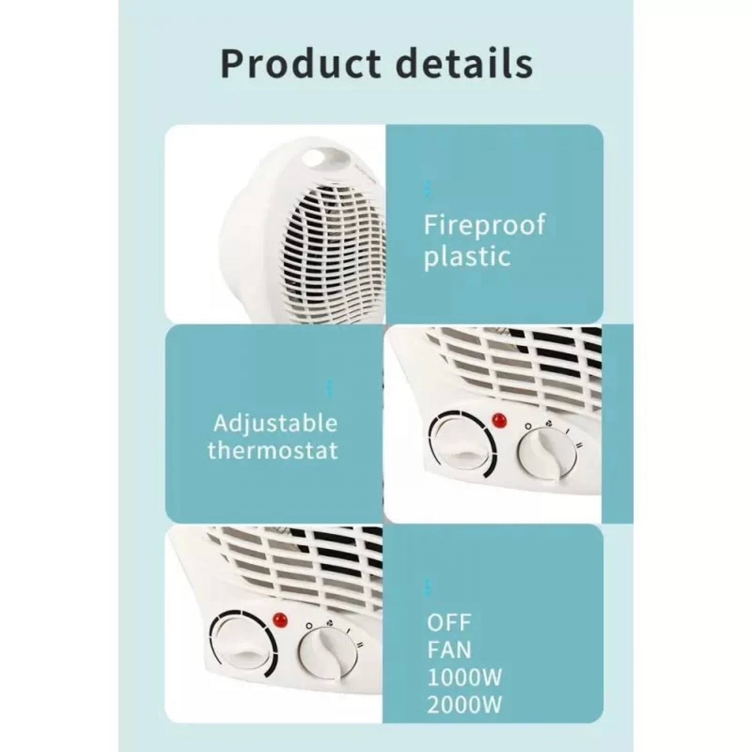 Aeroterma Electrica Prime Heim pentru aer cald si aer rece, 2000W, ABS [4]