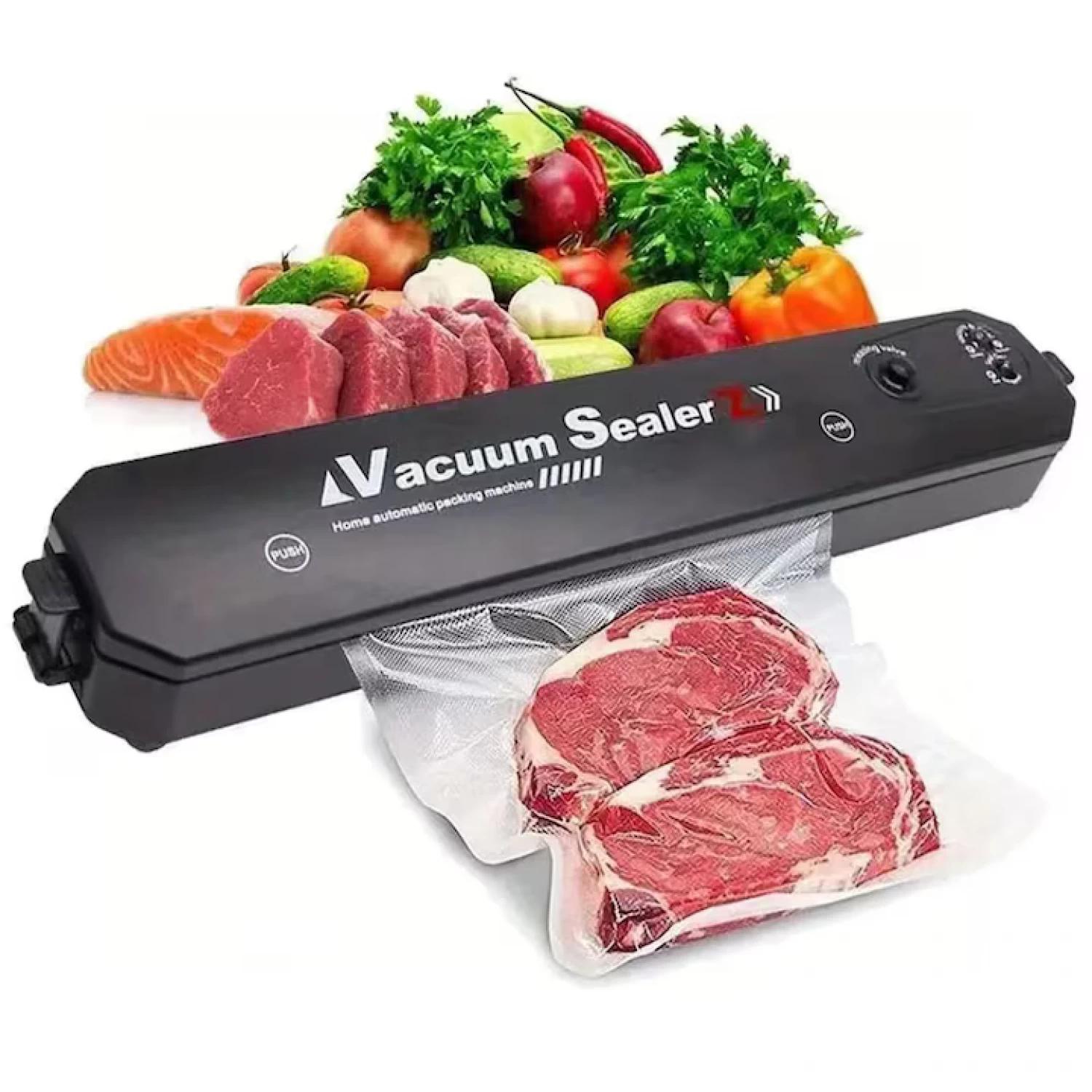 Aparat de Sigilat si Vidat, alimente si obiecte, vidare umeda/uscata/soft, 90W, 220V, portabil, negru + 10 pungi vidat CADOU [2]