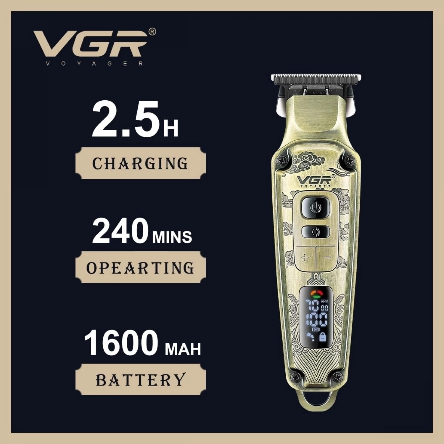 Aparat de tuns profesional, V-901, stil vintage, auriu, alimentare USB, 5W [5]