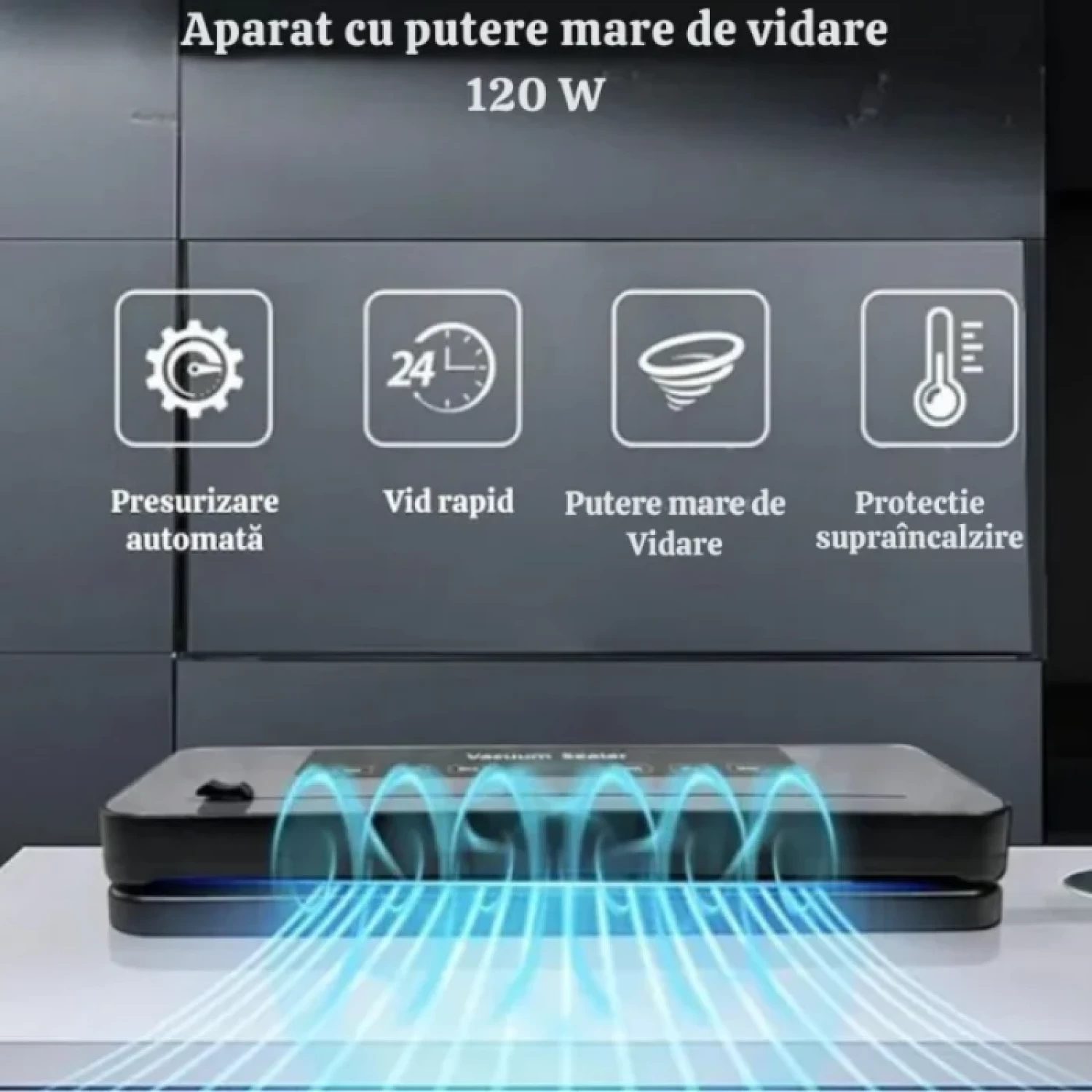 Aparat de Vidat și Sigilat Alimente 120W, Cutter Integrat, Sterilizare UV, Ecran Tactil, 6 Moduri de Funcționare, Sigilare până la 30 cm, Gri Elegant [4]