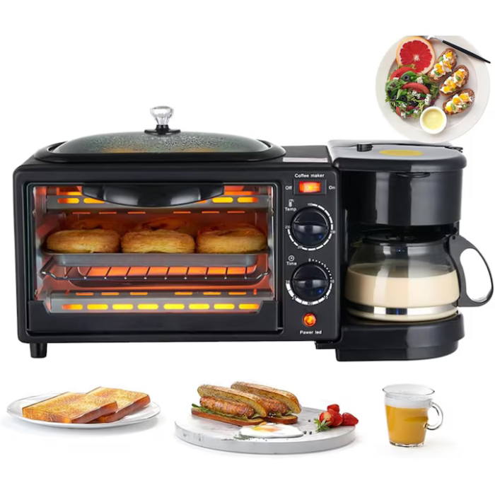 Aparat electric pentru mic dejun 3 în 1, cuptor 12L cu grill și cafetieră 800 ml, putere 1360W, 4 trepte de temperatură, funcție timer, carcasă inox [6]