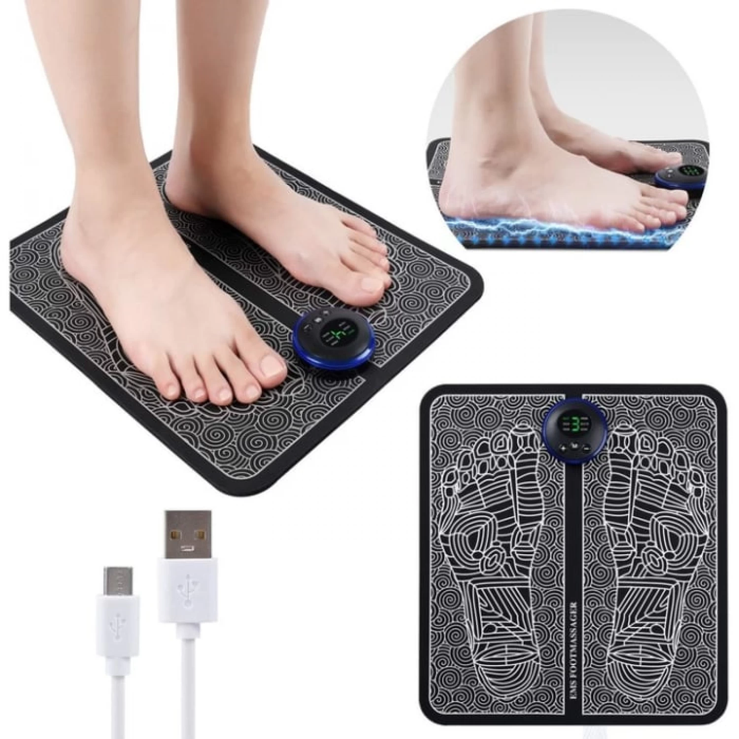 Aparat Masaj Picioare cu Tehnologie EMS - 6 Moduri, 9 Intensități, Relaxare și Circulație, Design Ergonomic Negru [2]