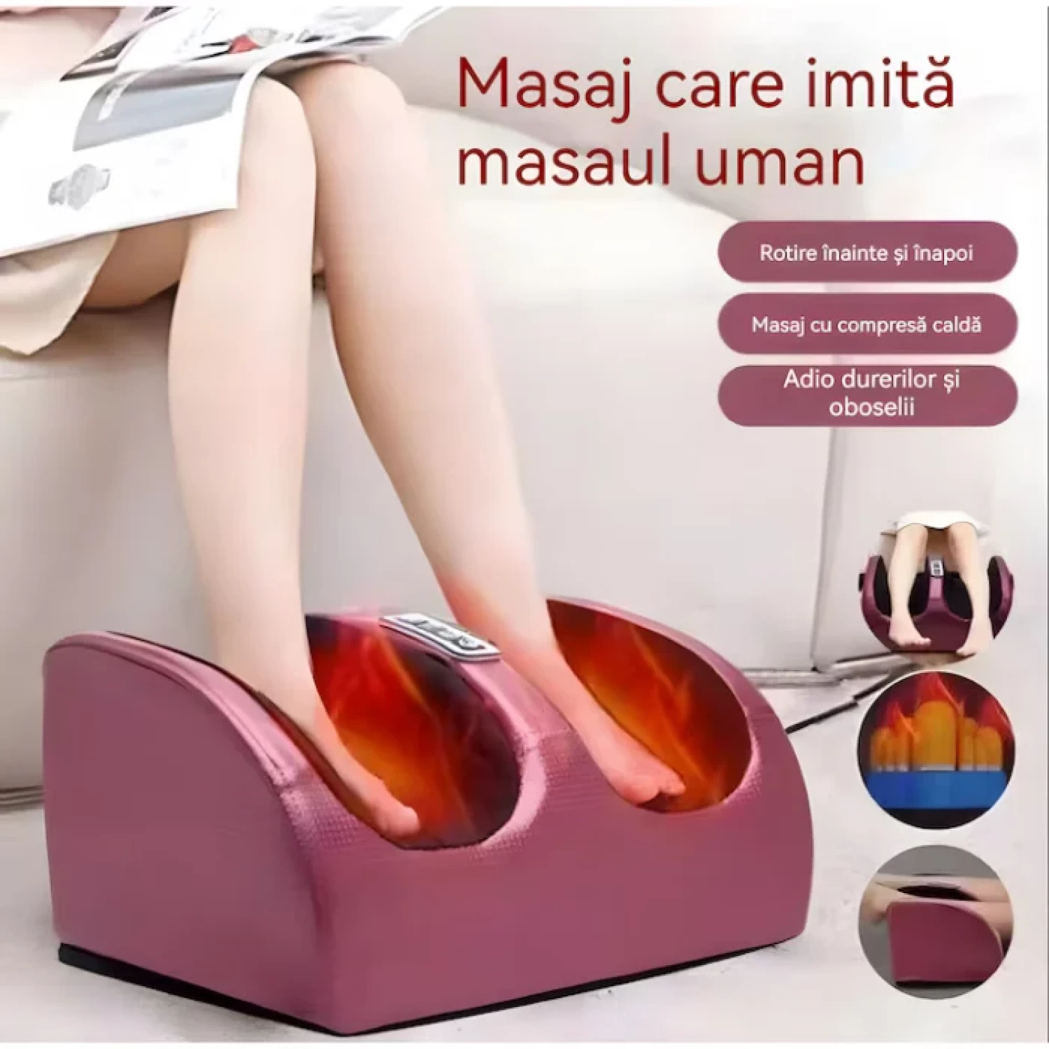 Aparat Multifuncțional Masaj Picioare, Bidirecțional, Încălzire, 3 Trepte Intensitate, 12V, 24W, Design Ergonomic, Roșu [2]