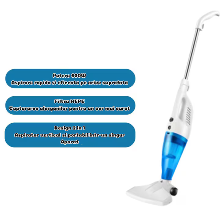 Aspirator Portabil 2-în-1, 600W, Filtru HEPA, Cablu 4 m, Aspirare Uscată pentru Casă și Mașină, Design Compact și Eficient pentru Curățare Rapidă [4]