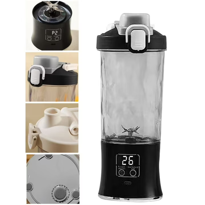 Blender electric portabil HP9, 600 ml, cu 10 lame inox și funcție de zdrobire a gheții, acumulator 3000 mAh, 200W, reîncărcabil [5]