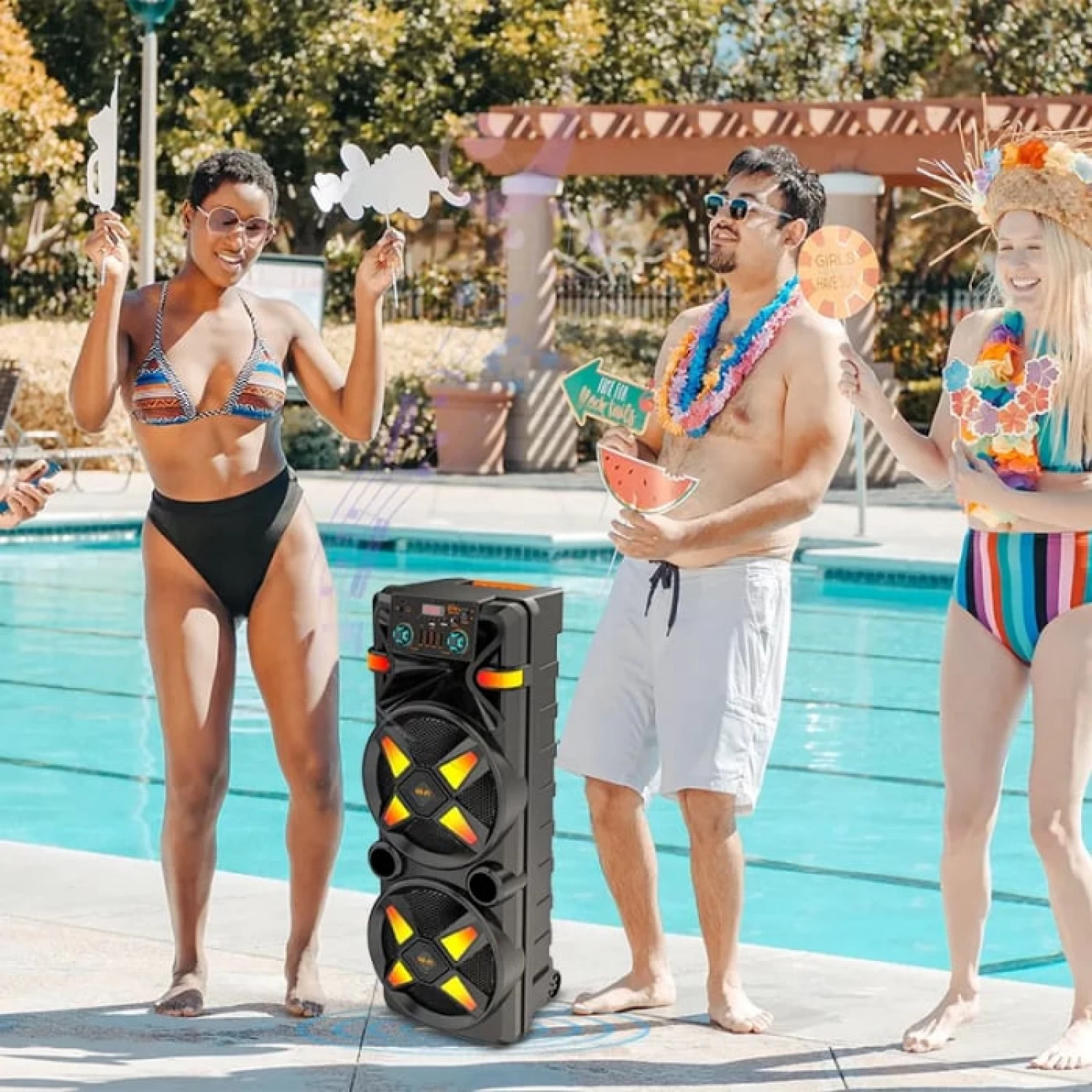 Boxă Bluetooth Wireless, 500W PMPO, 2 Subwoofer de 12 inch, Autonomie Mare 6000 mah,Microfon wireless, telecomanda, Conectivitate Bluetooth, USB, AUX, TF, FM - Ideală pentru Petreceri și Evenimente [2]