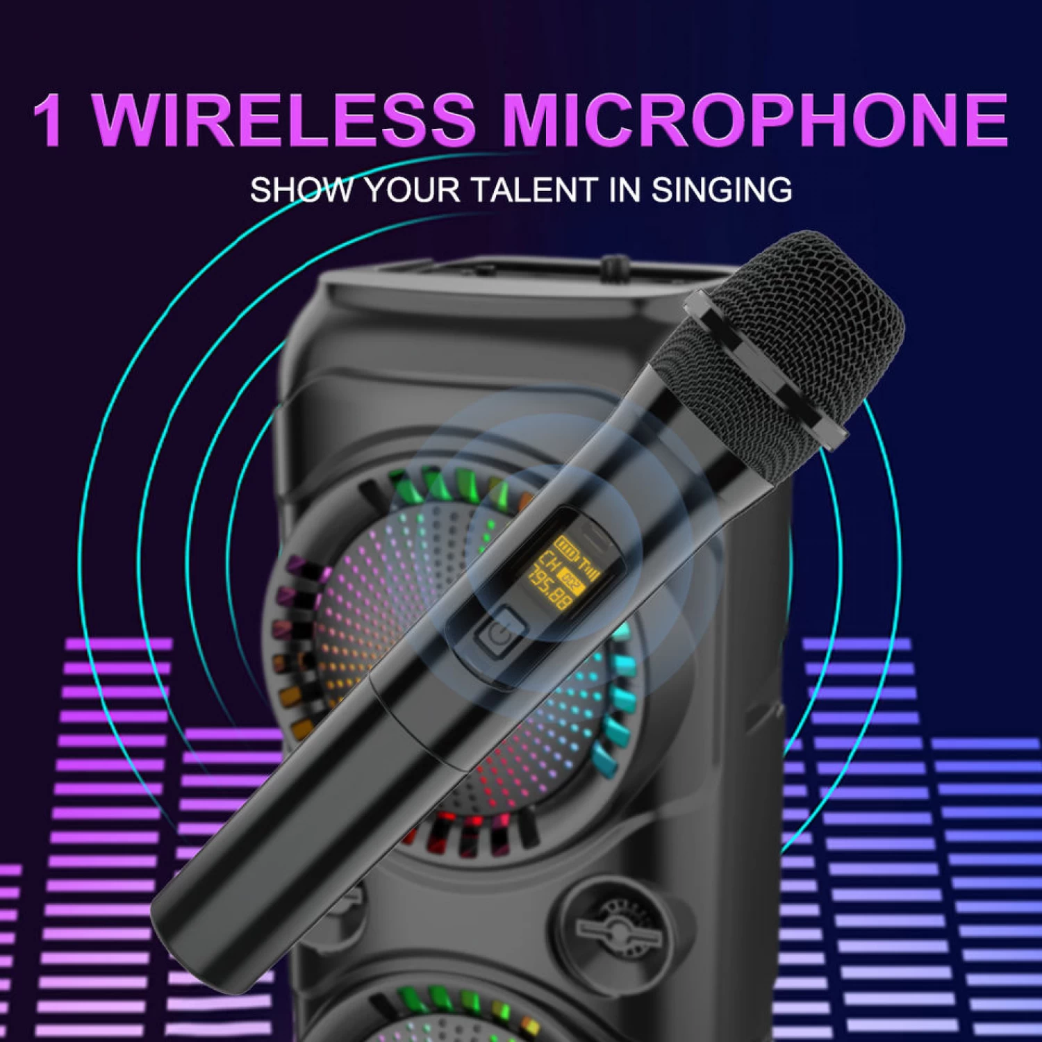 Boxă Portabilă 250 W PMPO Bluetooth cu Microfon wifi, 2 x 8 inch, Funcție Karaoke, Lumini LED, Radio FM, Rezistentă la Apă și Praf - Ideală pentru Petreceri și Distracție în Aer Liber [5]