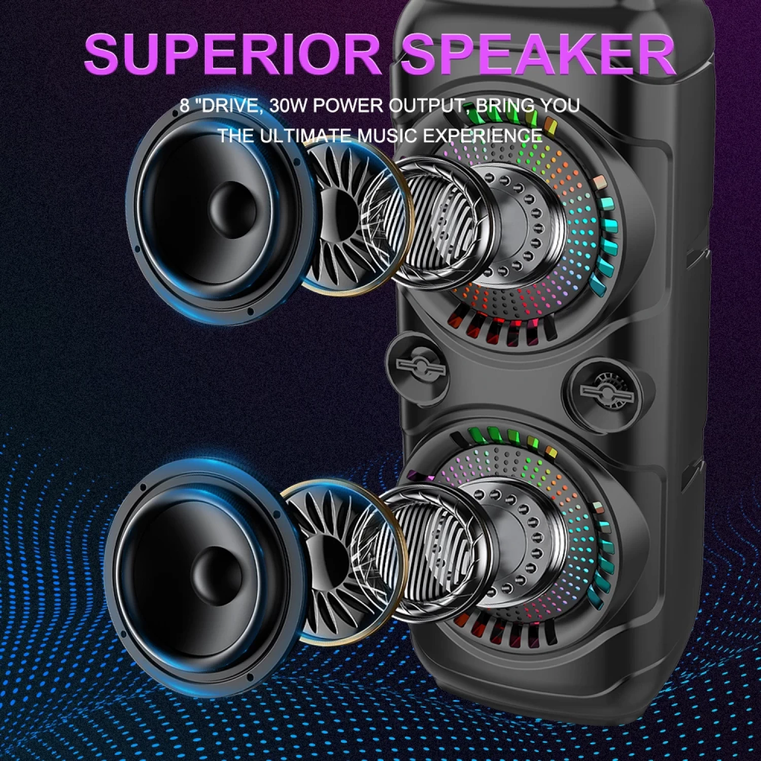 Boxă Portabilă 250 W PMPO Bluetooth cu Microfon wifi, 2 x 8 inch, Funcție Karaoke, Lumini LED, Radio FM, Rezistentă la Apă și Praf - Ideală pentru Petreceri și Distracție în Aer Liber [7]