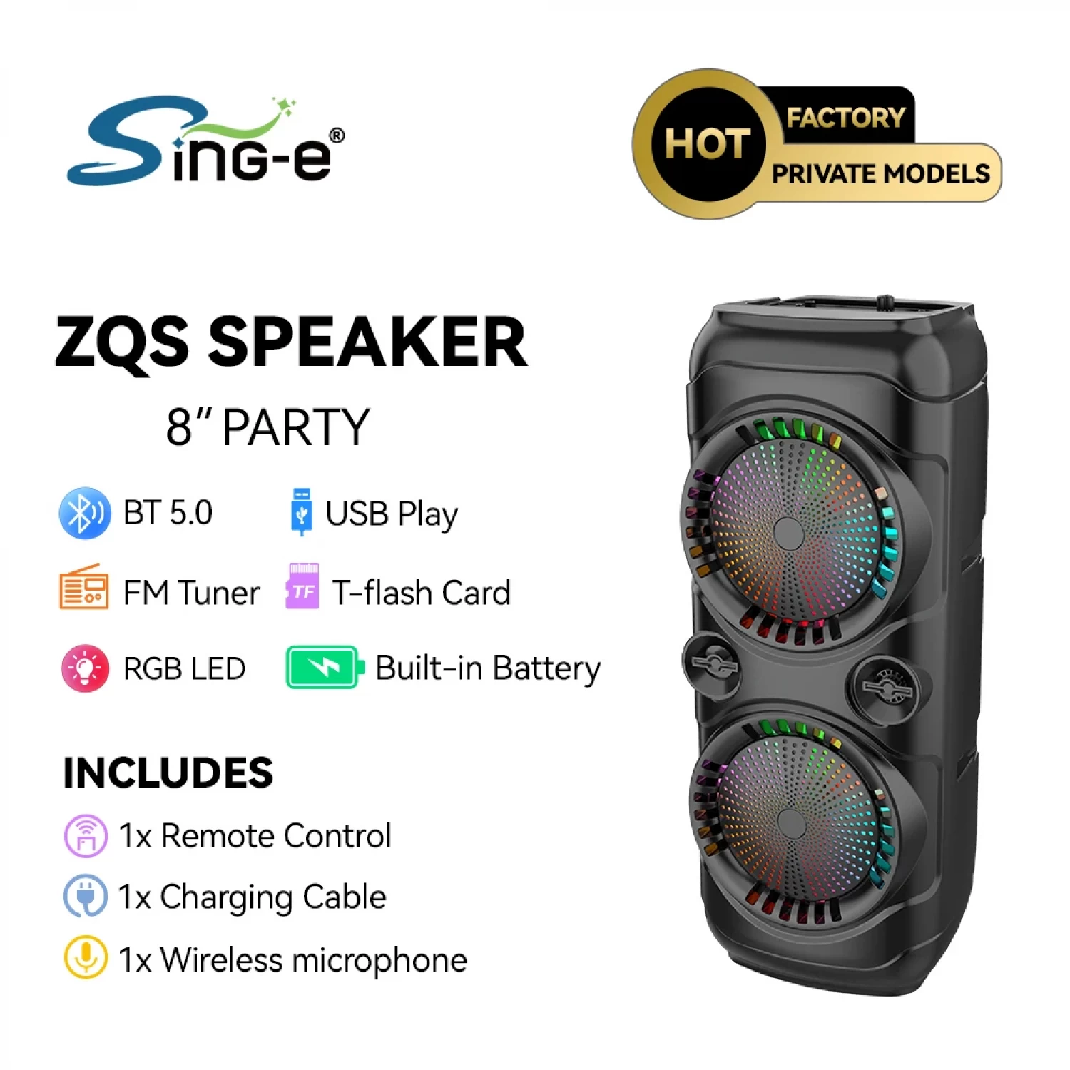 Boxă Portabilă 250 W PMPO Bluetooth cu Microfon wifi, 2 x 8 inch, Funcție Karaoke, Lumini LED, Radio FM, Rezistentă la Apă și Praf - Ideală pentru Petreceri și Distracție în Aer Liber [8]