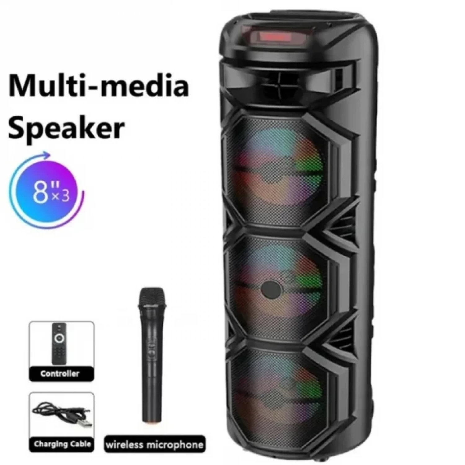 Boxă Portabilă- Sunet Puternic de 400W PMPO, Bluetooth 5.0, Lumini LED RGB Sincronizate, Microfon Wireless pentru Karaoke, Radio FM, USB, AUX, Card TF, Autonomie 4-6 Ore, Telecomandă Inclusă [6]