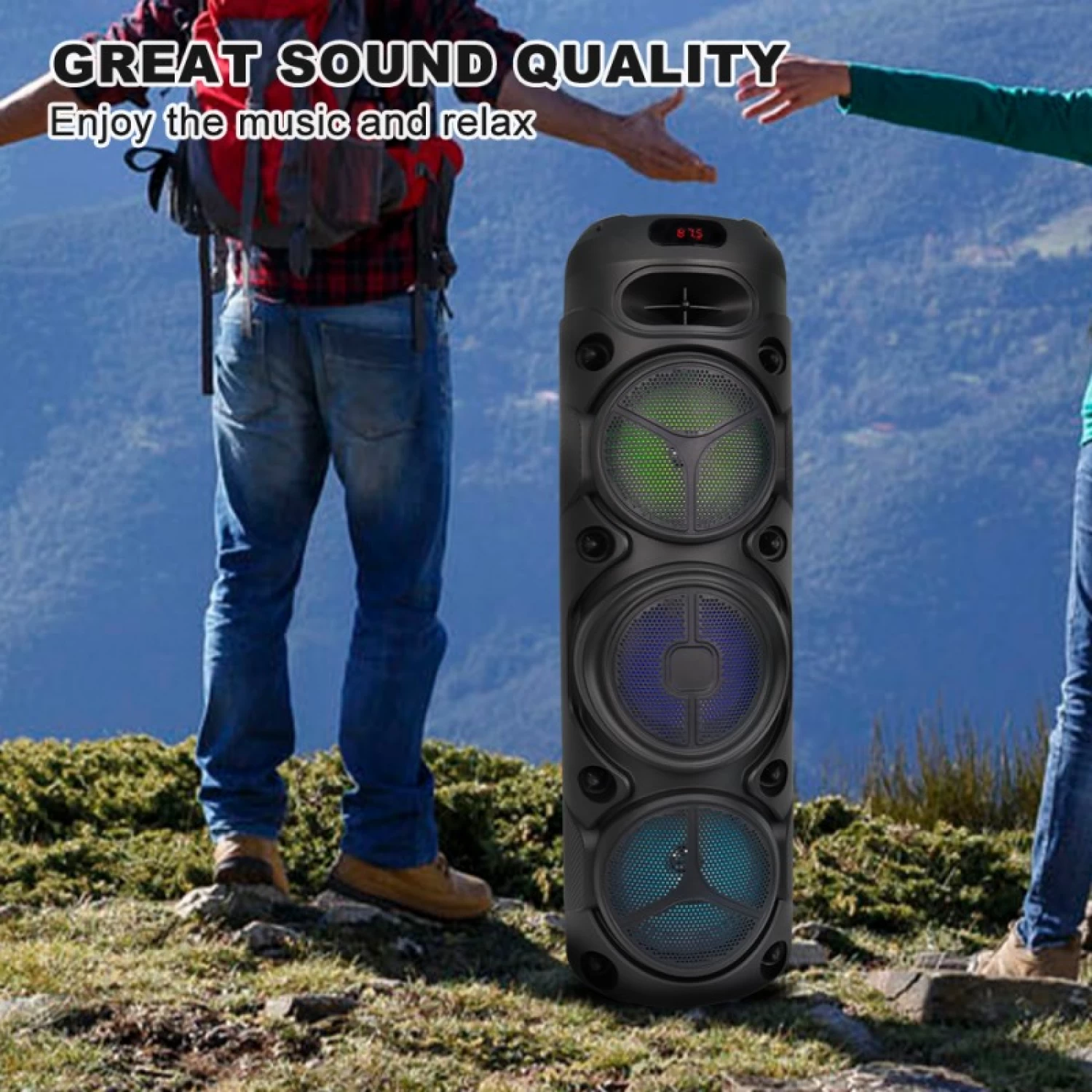 Boxă portabilă ZQS8308, 450W PMPO, 3 difuzoare 8 , Bluetooth, FM, AUX, USB, RGB, microfon wireless, telecomandă, acumulator 6000 mAh [10]