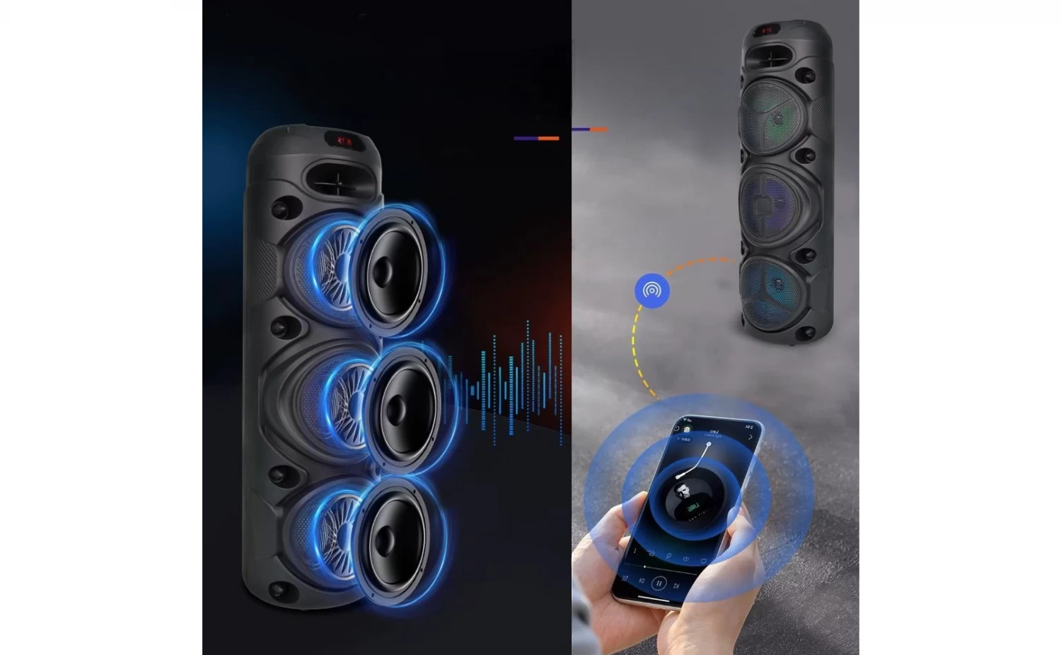 Boxă portabilă ZQS8308, 450W PMPO, 3 difuzoare 8 , Bluetooth, FM, AUX, USB, RGB, microfon wireless, telecomandă, acumulator 6000 mAh [3]